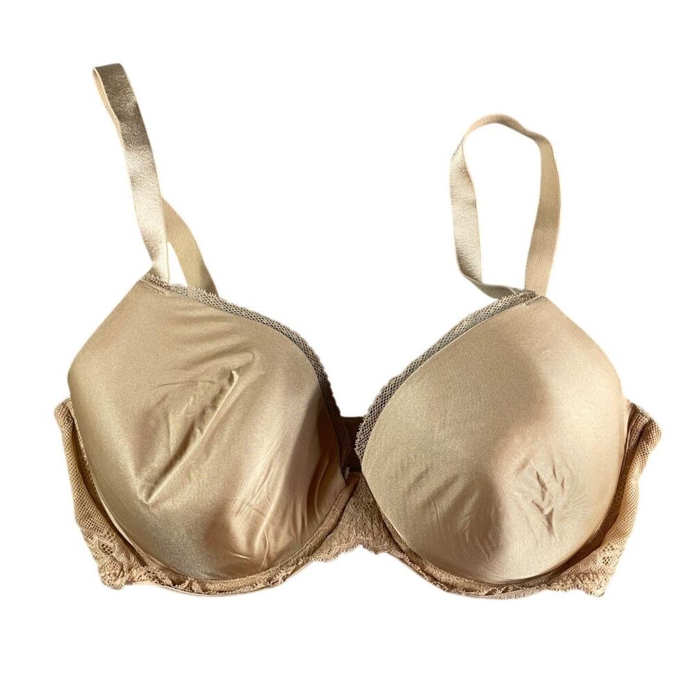 Calvin Klein T Shirt Bra Womens 36DD Tan Beige Nude Underwire Padded Lace